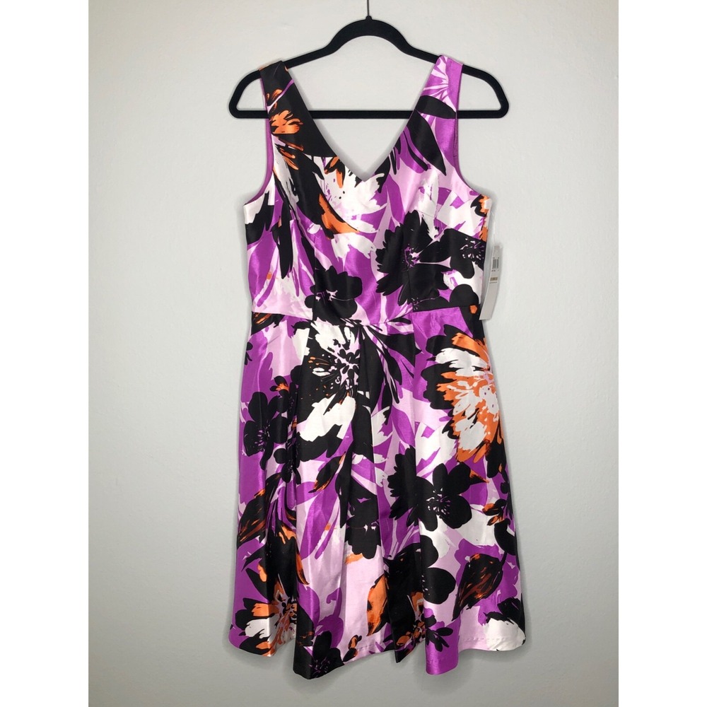 NWT London Times Pink Purple V-Neck Fit & Flare‎ Dress Size 12 Easter Dress